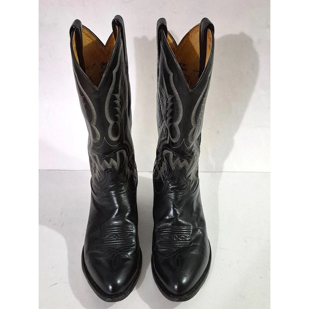 Tony Lama Style #2914 Black Leather Western Boots Men's Size 9EE USA